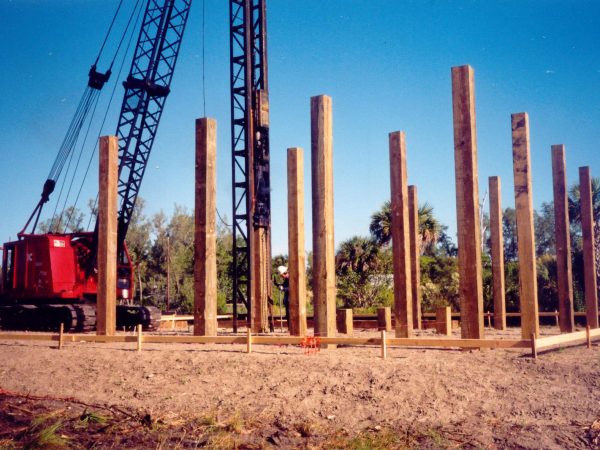 tall piles being installed