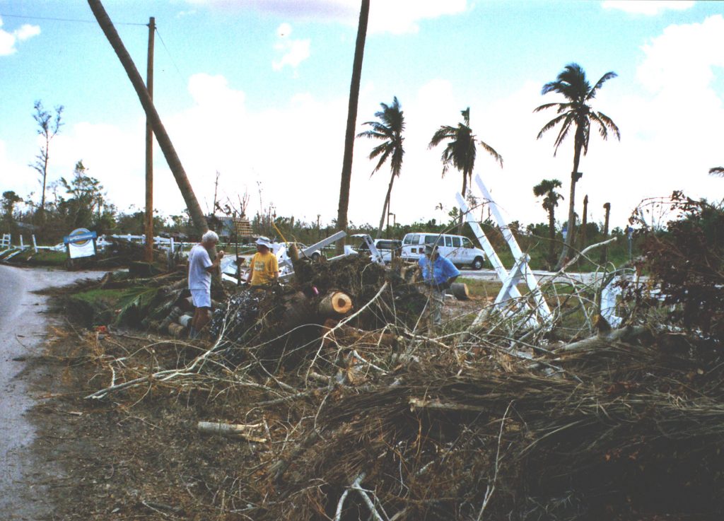 hurricane debris piled on the side of the road