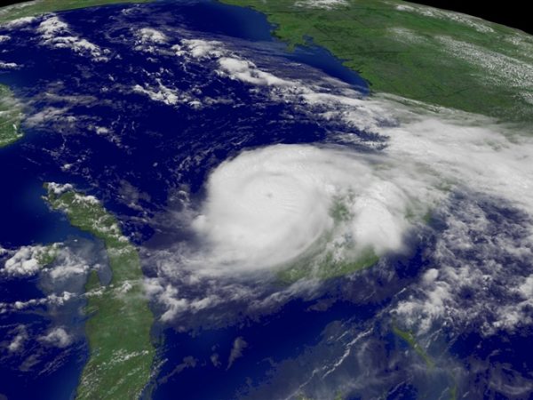 arial photo of Hurricane Charley off the coast of western Florida in 2004