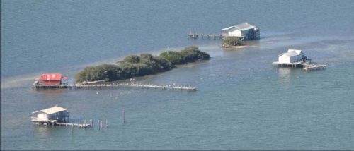 coastal islands and stilt houses with docks