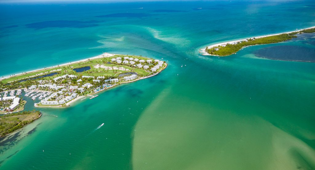 Aerial view of redfish pass with.