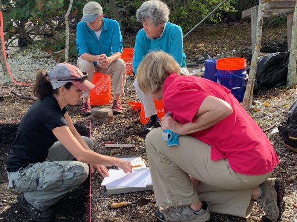 FPAN archaeologist Rachael Kangas looks over excavation plans.