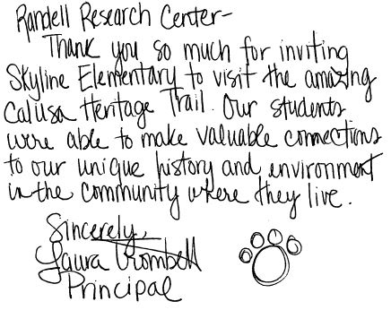 Handwritten letter from Principal of Skyland Elementary School to Randell Research Center
