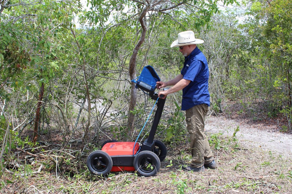 man using lawnmower-like machine to clear tall brush
