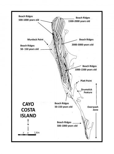 Drawn map of beach ridges of coya costa island