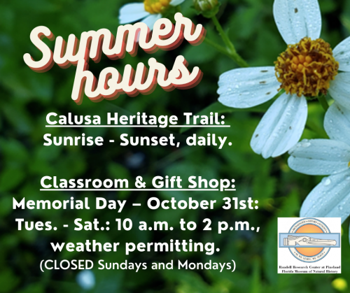 Summer Hours: Memorial Day – October 31st: Our gift shop will be open Tuesday through Saturday from 10 a.m. to 2 p.m., weather permitting. Our classroom will generally be open on the same days and times unless we have a special event that requires the use of the room.