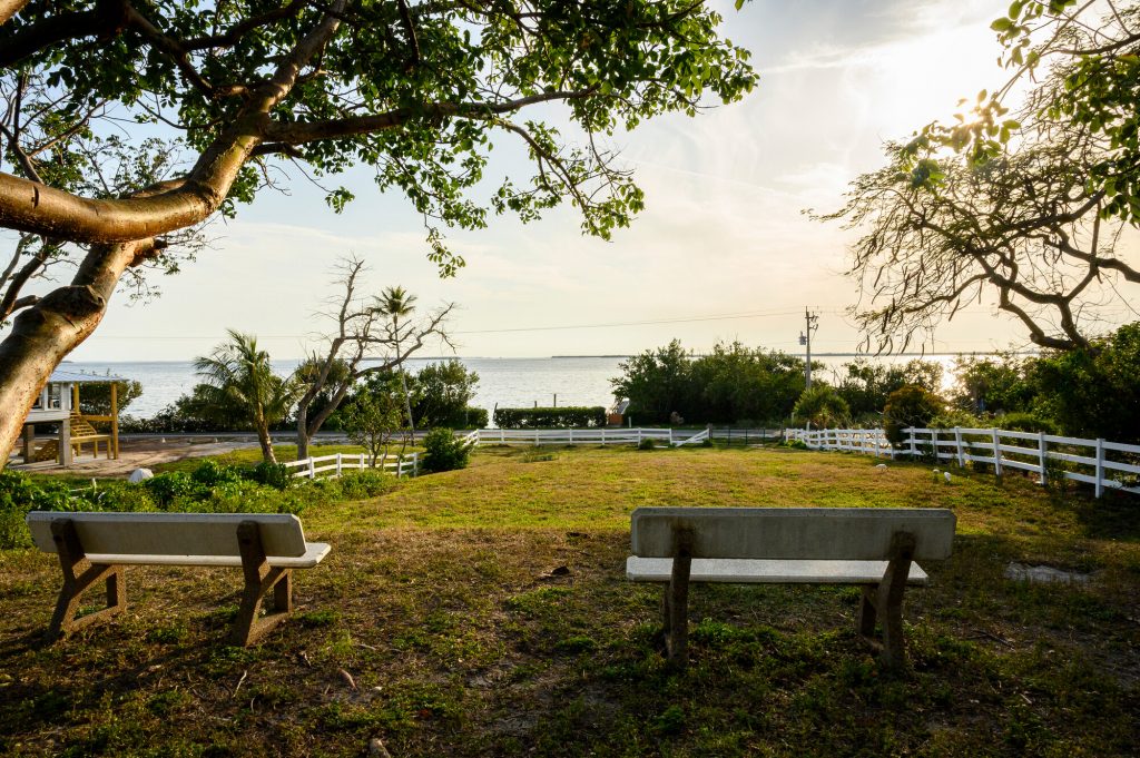 Benches on to top of Randell Mound overlooking the Pine Island Sound.