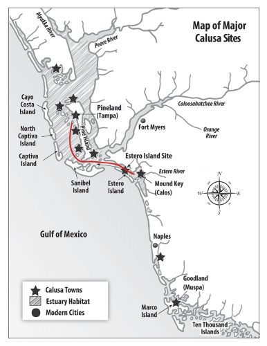 Map showing major Calusa sites around the Pine Island and surrounding areas