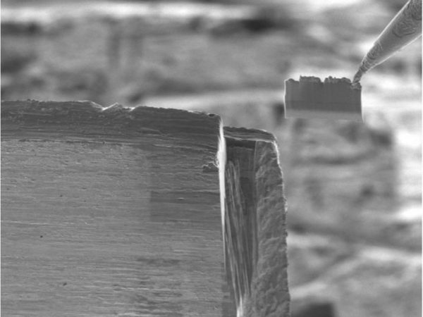 magnification of foil being welded