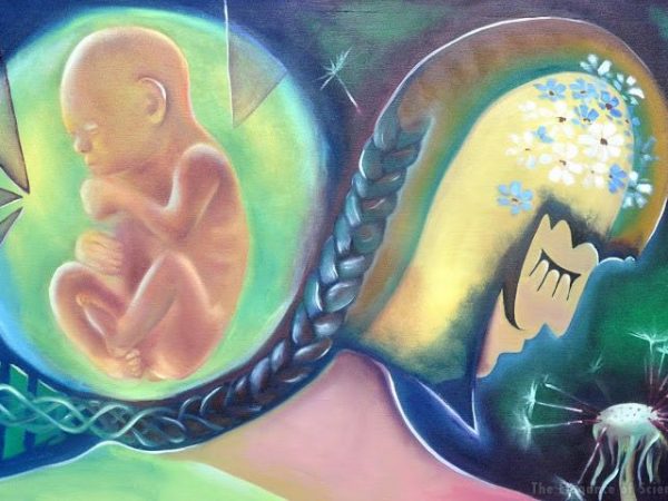 interpretive painting about giving birth