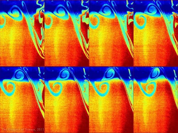 Eight separate sequential flow images colorized