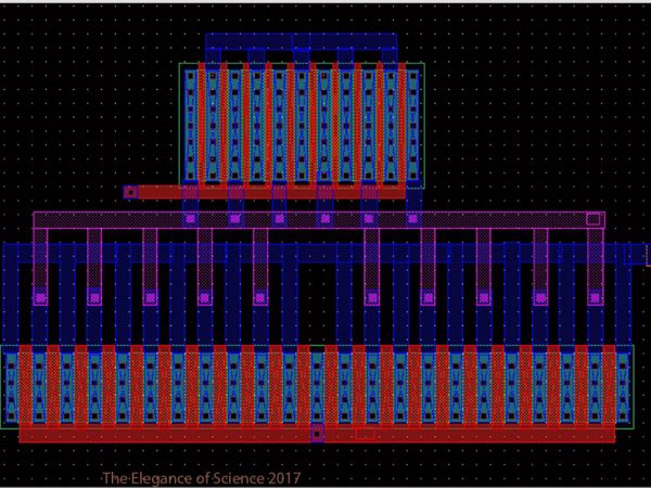 Layout of a current mirror circuit by Gargi Beri: A manufacturable layout of a circuit designed to copy the current using 3 active devices called transistors. Transistors have played a crucial role in the development of technology ranging from childrenâ€™s electronic toys to modern supercomputers. These devices are so infinitesimal that if this particular layout, if actually fabricated on a silicon wafer, will have an area less than 1/10th of that of a human hair. Versions of this circuit are present in nearly every electronic device and are commonly called as current mirror circuits. A software called Cadence has been used to create this layout.