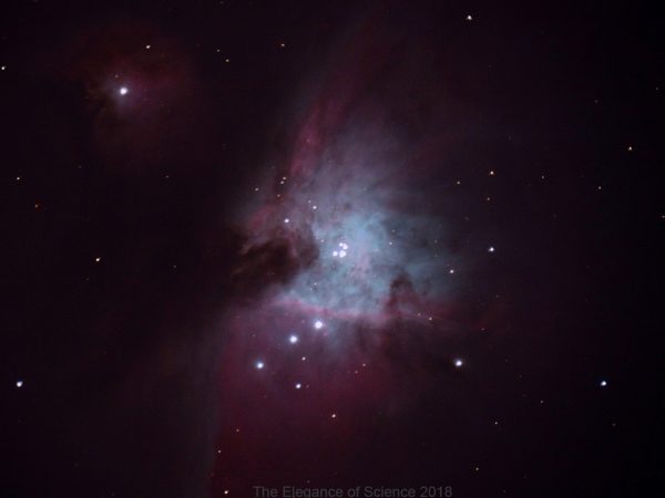This picture captures the astounding beauty of Orion Nebula. It is a stellar nursery where new stars are being born. The chemical composition of the clouds and interstellar gas and dust result in a mesmerizing pink color. It lies in our galaxy- the Milky Way about 1,300 light-years from the Earth and spans across 30 light-years in diameter. Orion Nebula is nearly impossible to see with an unaided eye, but a single 45-second exposure with a telescope reveals the beauty of this cosmic gem.