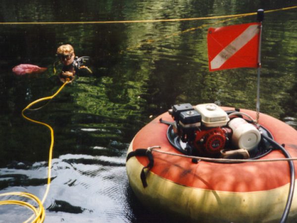inner tube with diving equipment