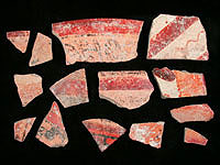 Polychrome ceramic sherds. Petén Lakes Region, Guatemala. Late Classic, A.D. 600-900