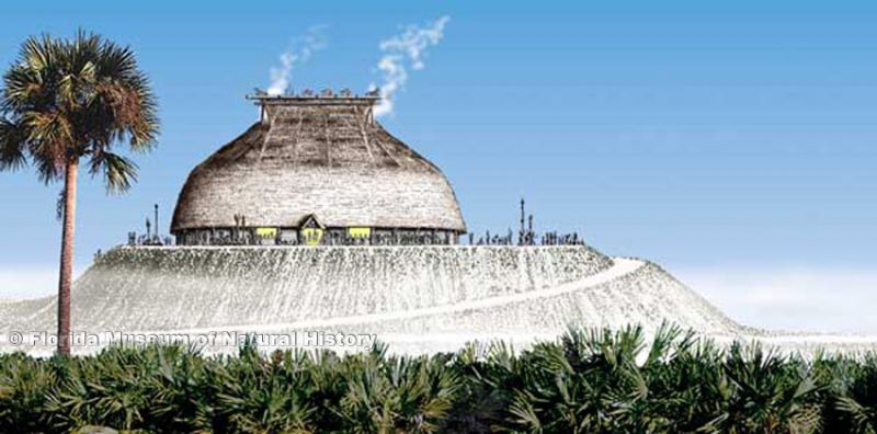 Artist's conception of the Calusa king's house in 1566 (Art by Merald Clark.)