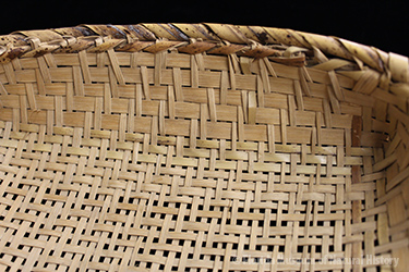 Figure 1: Basket, Miccouskee, split palmetto, 2/2 twill, 1939, 7 x 29 cm. Collected at Josie Billie's Camp by John M. Goggin (3933-92907).