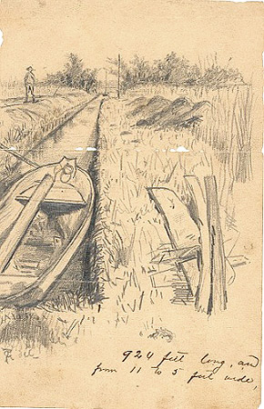 An early drawing of the cut-through created to cross from Lake Worth Lagoon into Lake Worth Creek. Image © George W. Potter Collection, Historical Society of Palm Beach County.