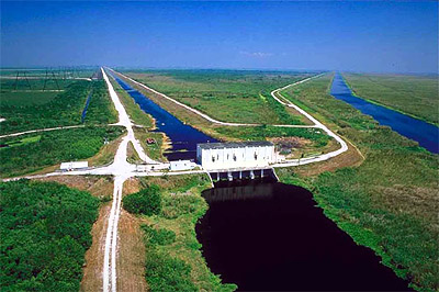 The drainage of much of south Florida occurs through a series of canals that inadvertently act as a highway for the expansion of introduced species. Photo courtesy South Florida Water Management District