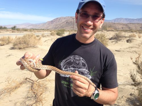 Collection manager Coleman Sheehy holding a snake