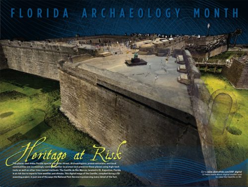 Florida Archaeology Month poster, showing fort