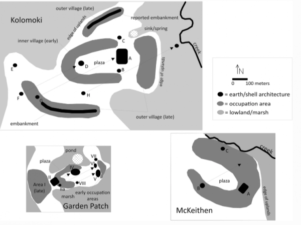 Maps of 3 sites, all with horseshoe formation