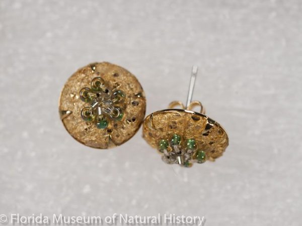 Earrings made with pieces of cocoons of Cricula trifenestrata, made in Yogyakarta, Java, Indonesia.