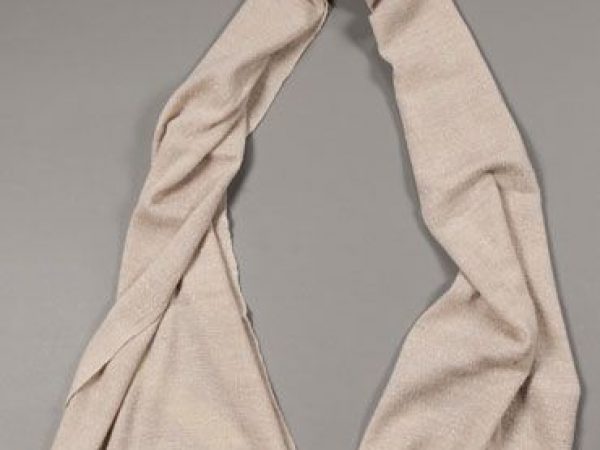 Handloomed wrapper made of undyed angora wool and natural colored tasar silk. Made in the state of Himachal Pradesh, India, circa 2008. An experimental piece created by a retired engineer named Kamal. Measures 48 cm X 198 cm.