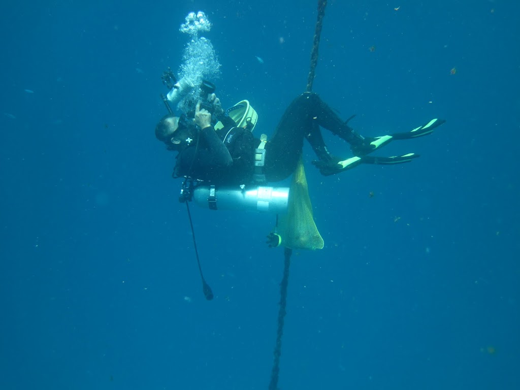 Gustav taking photos during a safety stop on the buoy line