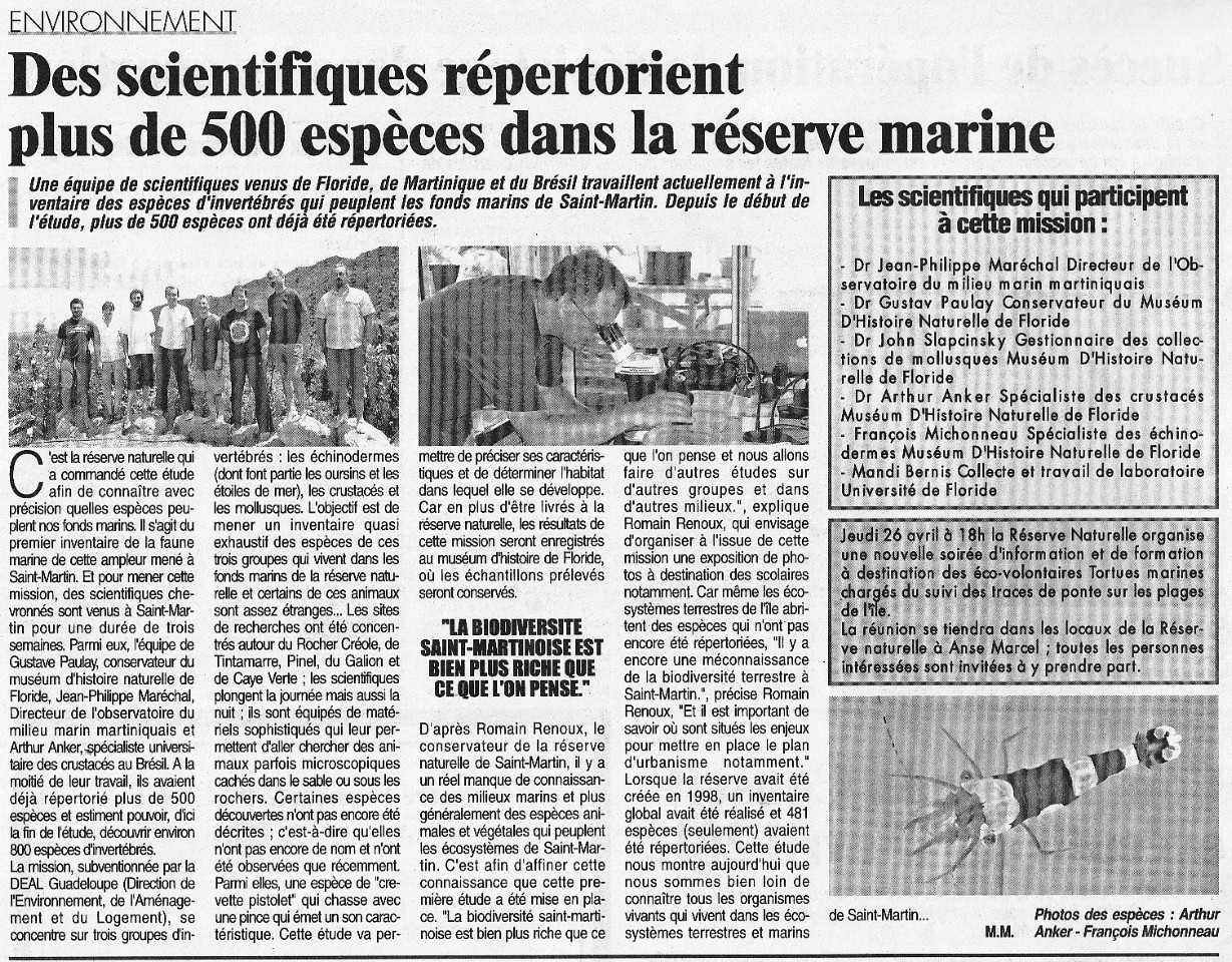 newspaper from Saint Martin featuring the scientists