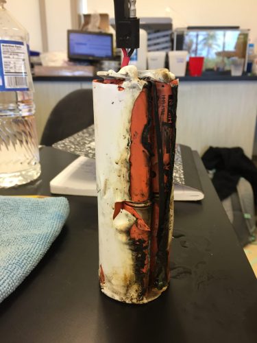 burned and melted giant battery