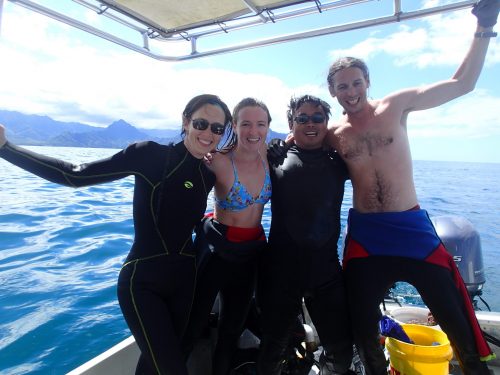 group of divers on the boat after a dive