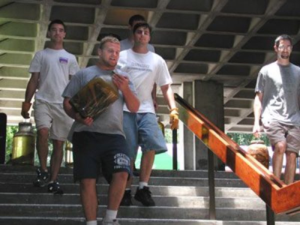 employees walking down the outdoor stairs at Dickinson