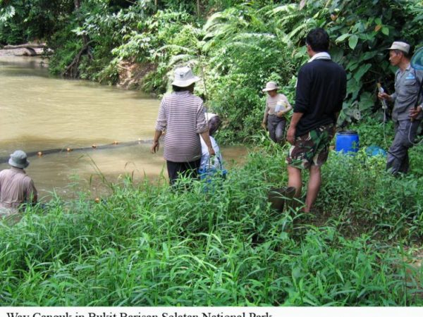walking along Indonesian river bank