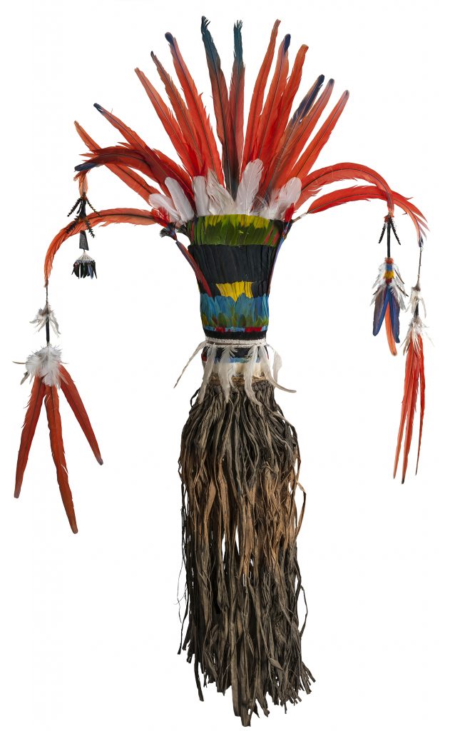 This 20th-century headdress worn by Wayana-Apalai communities from the Amazonian area of Brazil is part of the Florida Museum of Natural History’s “Rare, Beautiful and Fascinating” 100th anniversary exhibit, on display Sept. 23, 2017-Jan. 7, 2018. ©Florida Museum photo by Kristen Grace