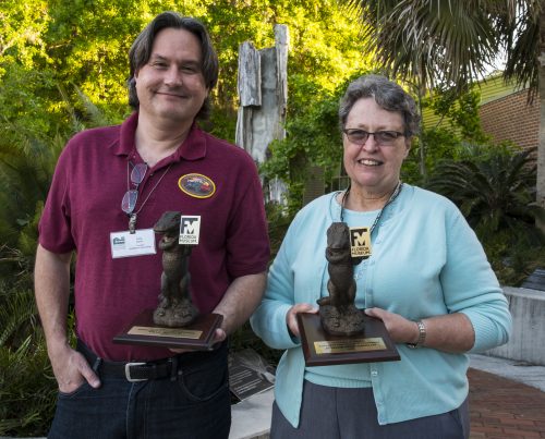 Paul Roth, left, and Jeanne Chamberlin were recently recognized as the Florida Museum volunteers of the year. ©Florida Museum photo by Jeff Gage