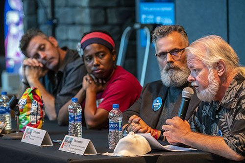 Panelist answers questions at Creative B movie screening