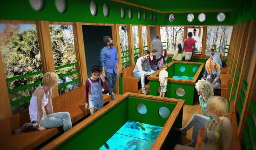 render of people in glass bottom boat