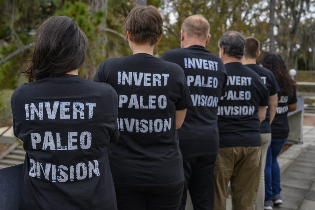 row of team showing back of matching tees