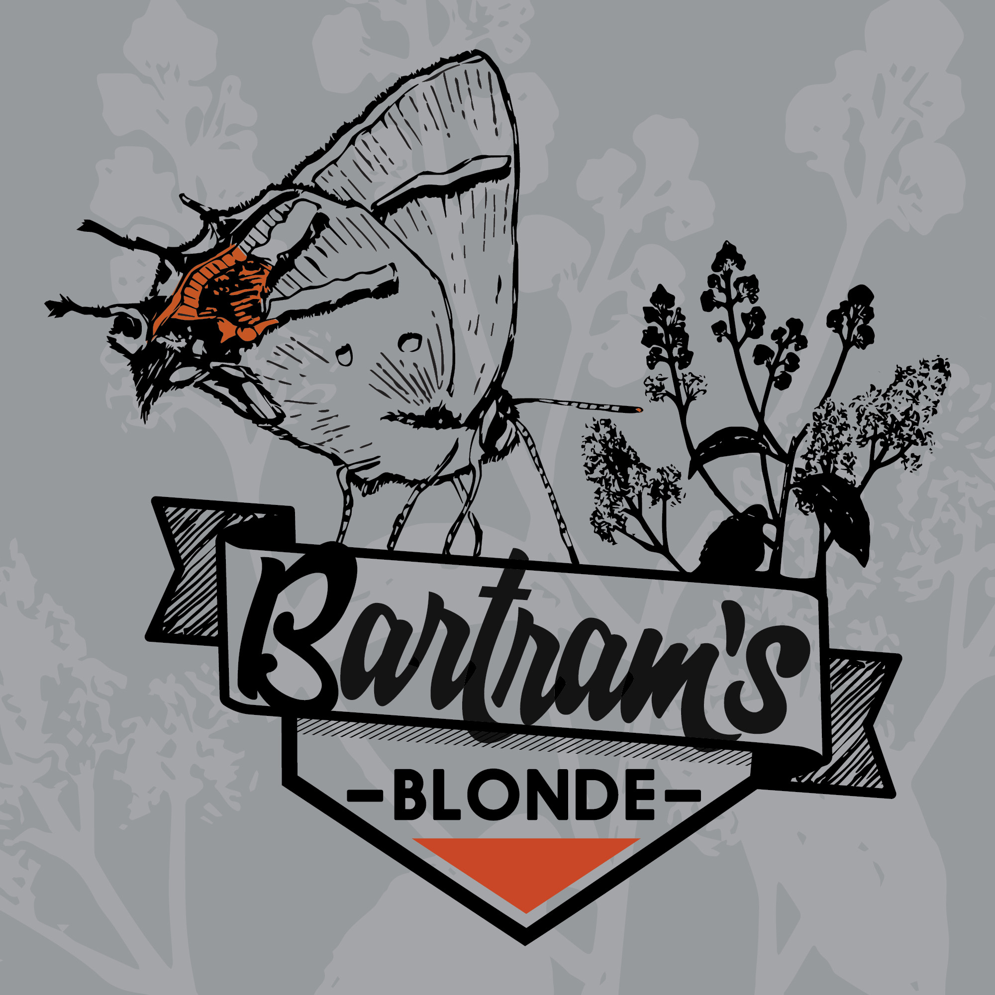 Bartram's Blond logo - black and orange line drawing of the Bartram's butterfly set against a grey background.