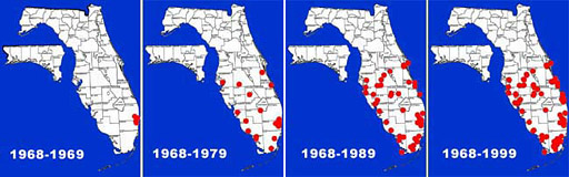 Florida distribution map for the walking catfish: range expansion