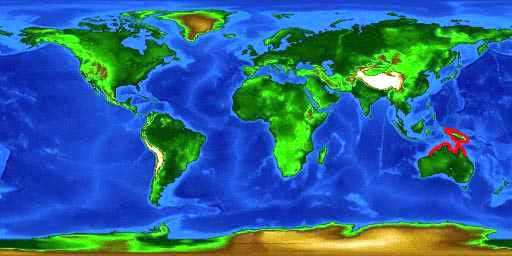 World distribution map for the tasselled wobbegong