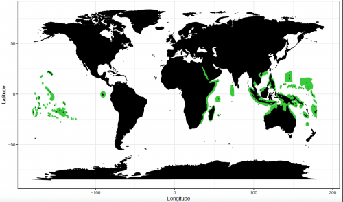 World distribution for the grey reef shark. Map © Chondrichthyan Tree of Life