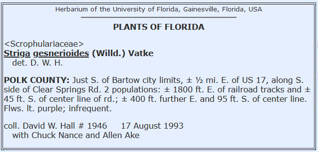 Label example Plants of Florida