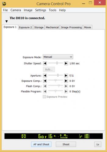 Camera Control Pro Exposure 1 settings