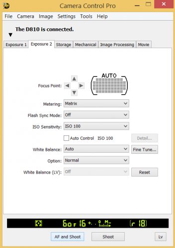 Camera Control Pro Tab Exposure 2 settings