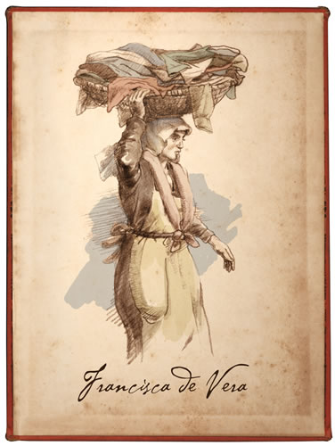 Artist’s depiction of Francesca de Vera, a Spanish soldier’s wife. Drawing by Bill Celander