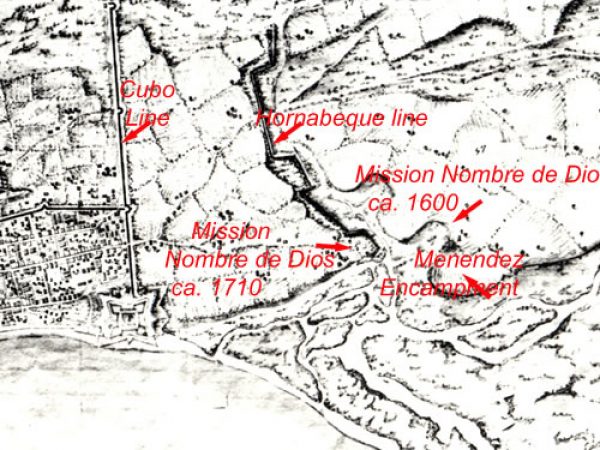 Locations of defense lines in St. Augustine ca. 1764