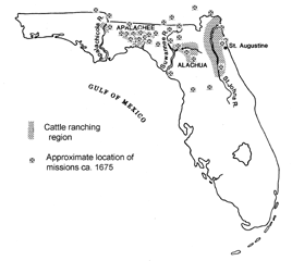 Map of missions and cattle ranches