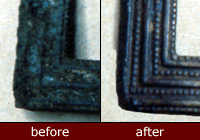 Buckle from Ft. Mose, before and after conservation treatment